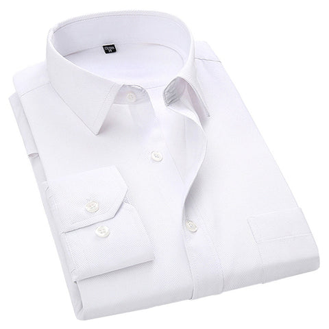 Men's Business Casual Long Sleeved Shirt White Blue Black Smart Male Social Dress Shirt Plus