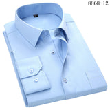 Men's Business Casual Long Sleeved Shirt White Blue Black Smart Male Social Dress Shirt Plus