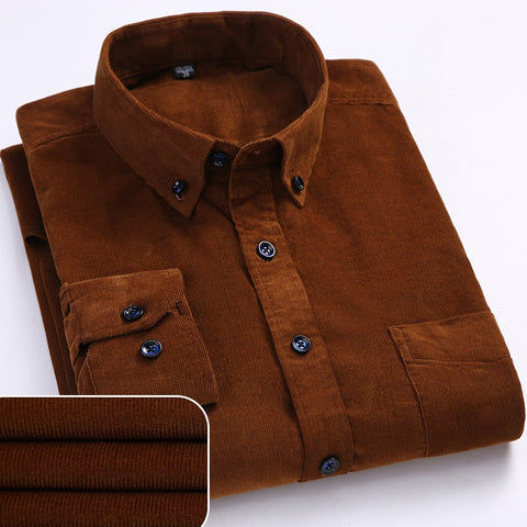 Quality 100%cotton Corduroy long sleeved button collar smart casual shirts for men comfortable