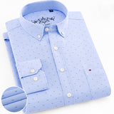 Men's Long Sleeve Oxford Plaid Striped Casual Shirt Front Patch Chest Pocket