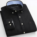 Men's Long Sleeve Oxford Plaid Striped Casual Shirt Front Patch Chest Pocket