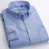 Men's Long Sleeve Oxford Plaid Striped Casual Shirt Front Patch Chest Pocket