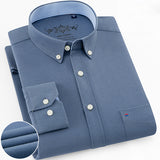 Men's Long Sleeve Oxford Plaid Striped Casual Shirt Front Patch Chest Pocket