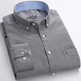 Men's Long Sleeve Oxford Plaid Striped Casual Shirt Front Patch Chest Pocket