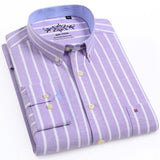 Men's Long Sleeve Oxford Plaid Striped Casual Shirt Front Patch Chest Pocket