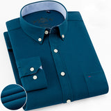 Men's Long Sleeve Oxford Plaid Striped Casual Shirt Front Patch Chest Pocket