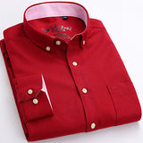 Men's Long Sleeve Oxford Plaid Striped Casual Shirt Front Patch Chest Pocket