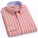 Men's Long Sleeve Oxford Plaid Striped Casual Shirt Front Patch Chest Pocket