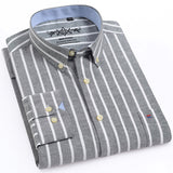 Men's Long Sleeve Oxford Plaid Striped Casual Shirt Front Patch Chest Pocket