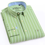 Men's Long Sleeve Oxford Plaid Striped Casual Shirt Front Patch Chest Pocket
