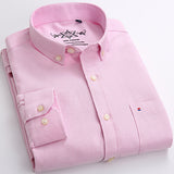 Men's Long Sleeve Oxford Plaid Striped Casual Shirt Front Patch Chest Pocket