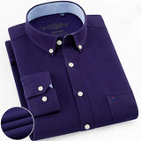 Men's Long Sleeve Oxford Plaid Striped Casual Shirt Front Patch Chest Pocket