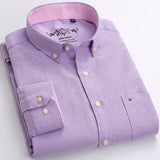 Men's Long Sleeve Oxford Plaid Striped Casual Shirt Front Patch Chest Pocket