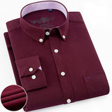 Men's Long Sleeve Oxford Plaid Striped Casual Shirt Front Patch Chest Pocket