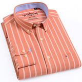 Men's Long Sleeve Oxford Plaid Striped Casual Shirt Front Patch Chest Pocket