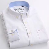 Men's Long Sleeve Oxford Plaid Striped Casual Shirt Front Patch Chest Pocket