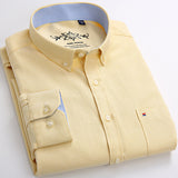 Men's Long Sleeve Oxford Plaid Striped Casual Shirt Front Patch Chest Pocket