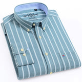 Men's Long Sleeve Oxford Plaid Striped Casual Shirt Front Patch Chest Pocket
