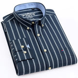 Men's Long Sleeve Oxford Plaid Striped Casual Shirt Front Patch Chest Pocket