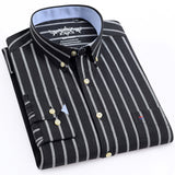 Men's Long Sleeve Oxford Plaid Striped Casual Shirt Front Patch Chest Pocket