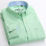 Men's Long Sleeve Oxford Plaid Striped Casual Shirt Front Patch Chest Pocket