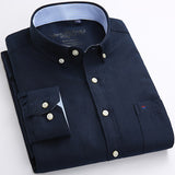 Men's Long Sleeve Oxford Plaid Striped Casual Shirt Front Patch Chest Pocket
