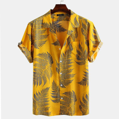 Printing Men Shirt Beach Casual Shirt Male Loose Lapel Hort Sleeve Shirt Summer