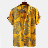Printing Men Shirt Beach Casual Shirt Male Loose Lapel Hort Sleeve Shirt Summer