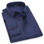 Mens Business Casual Long Sleeved Shirt Classic Striped Male Social Dress Shirts Purple Blue