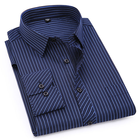 Mens Business Casual Long Sleeved Shirt Classic Striped Male Social Dress Shirts Purple Blue