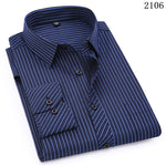 Mens Business Casual Long Sleeved Shirt Classic Striped Male Social Dress Shirts Purple Blue