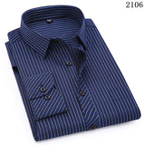 Mens Business Casual Long Sleeved Shirt Classic Striped Male Social Dress Shirts Purple Blue