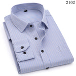 Mens Business Casual Long Sleeved Shirt Classic Striped Male Social Dress Shirts Purple Blue