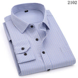 Mens Business Casual Long Sleeved Shirt Classic Striped Male Social Dress Shirts Purple Blue