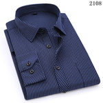 Mens Business Casual Long Sleeved Shirt Classic Striped Male Social Dress Shirts Purple Blue
