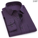 Mens Business Casual Long Sleeved Shirt Classic Striped Male Social Dress Shirts Purple Blue