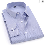 Mens Business Casual Long Sleeved Shirt Classic Striped Male Social Dress Shirts Purple Blue