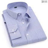 Mens Business Casual Long Sleeved Shirt Classic Striped Male Social Dress Shirts Purple Blue