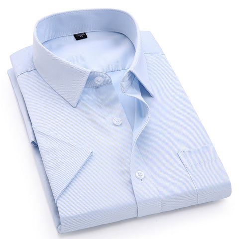 Men's Casual Dress Short Sleeved Shirt Twill White Blue Pink Black Male Slim Fit