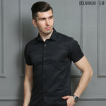 Men's Casual Dress Short Sleeved Shirt Twill White Blue Pink Black Male Slim Fit