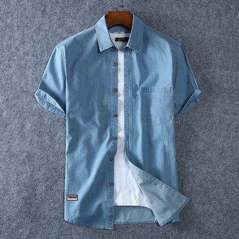 2020 Summer New Men's Denim Shirt Large Size Short Sleeve Fashion Loose Casual