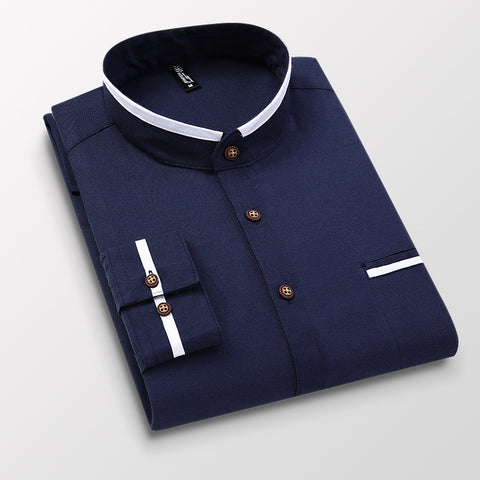 Men Shirt Long Sleeve Stand Oxford Business Dress Casual Shirts Slim Fit Brand