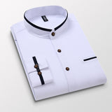 Men Shirt Long Sleeve Stand Oxford Business Dress Casual Shirts Slim Fit Brand