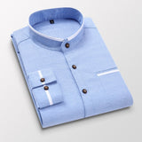 Men Shirt Long Sleeve Stand Oxford Business Dress Casual Shirts Slim Fit Brand