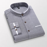 Men Shirt Long Sleeve Stand Oxford Business Dress Casual Shirts Slim Fit Brand