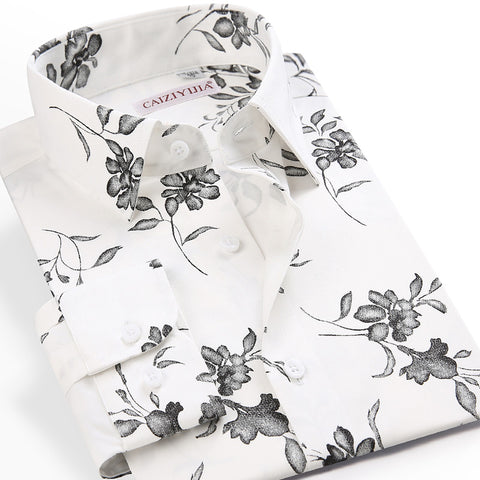 Men's Fashion Contrast Color Floral Printed Hawaiian Shirt Pocket-less Design
