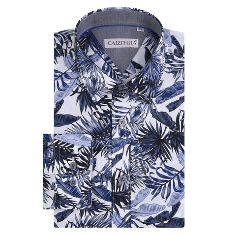 Men's Casual Beach Floral Printed Hawaiian Shirts Long-sleeve Standard-fit